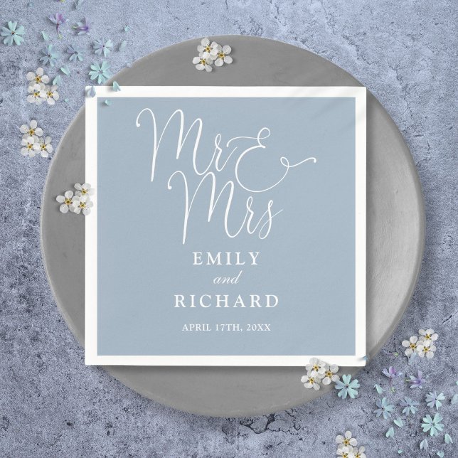 Mr. und Mrs. Script Elegant Dusty Blue Wedding Serviette (Mr And Mrs Script Elegant Dusty Blue Wedding Napkins)
