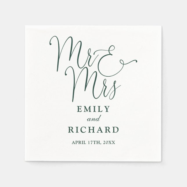 Mr. und Mrs. Script Elegant Emerald Green Wedding Serviette (Vorderseite)