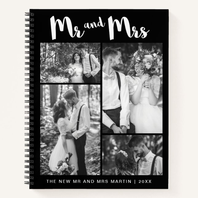 Mr. und Mrs. Script Foto Collage Black and White Notizbuch (Vorderseite)