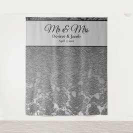 Mr. und Mrs. Silver Gray Foto Booth Hintergrund Wandteppich