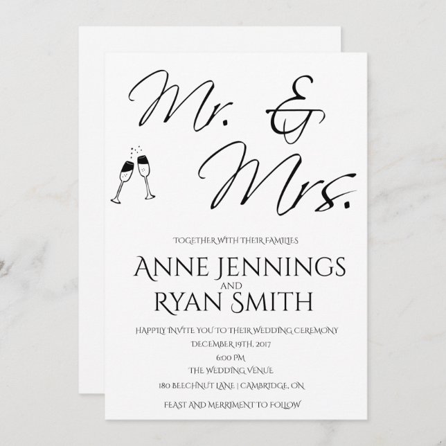Mr. und Mrs. simple Wedding Einladung. Einladung (Vorne/Hinten)