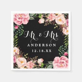 Mr. und Mrs Wedding Classy Pink Blume Wreath Serviette