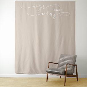 Mr. und Mrs. Wedding Foto Beige Banner Wandteppich