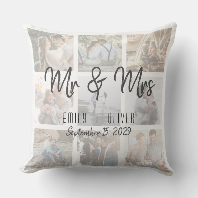 Mr. und Mrs. Wedding Foto Throw Pillow Kissen (Vorderseite)