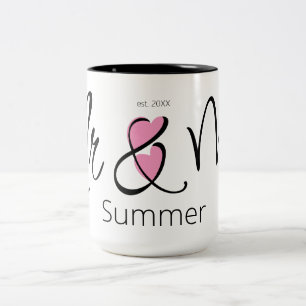 Mr. und Mrs. Wedding Individuelle Name Simple Pink Zweifarbige Tasse
