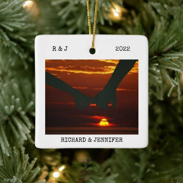 mr und mrs Wedding | Zwei seitliche 2 Foto modern Keramikornament (Baum)