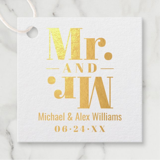 Mr. Wedding Monogram for Two Grooms Gold Geschenkanhänger (Vorderseite)