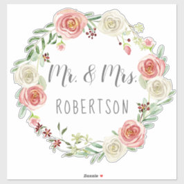 Mr. Wedding Watercolor Rose Floral Wreath Aufkleber