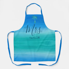 Mrs Beach Ombre Ocean Blue Green Wedding Geschenk Schürze
