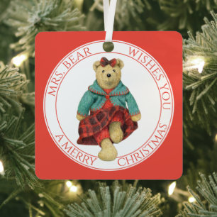 MRS. BEAR Aluminium Square Ornament + Text Aus Metall
