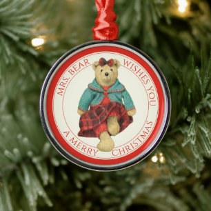 MRS. BEAR Premium Runde Ornamente + Text