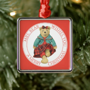 MRS. BEAR Premium Square Ornament + Text Aus Metall