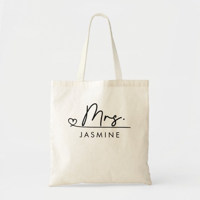 Mrs. Black Modern Script Custom Wedding Monogram Tragetasche (Vorne)