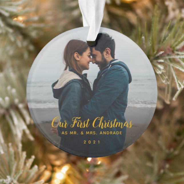Mrs. Christmas First Verheiratet Double Sided Foto Ornament (Baum)