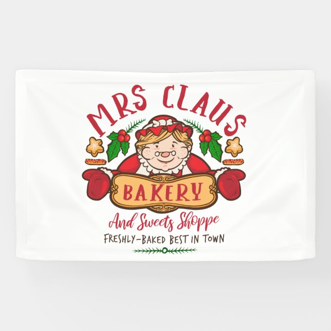 Mrs. Claus Bakery Christmas North Pole Banner (Horizontal)