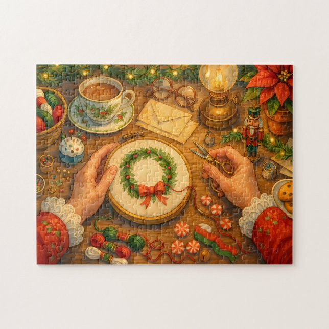 Mrs. Claus Christmas Craft Holiday Sewing Scene Puzzle (Horizontal)