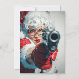 Mrs Claus has a Gun Funny Christmas Cards Feiertagskarte