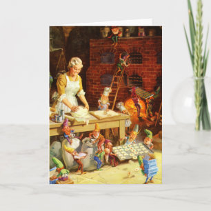 Mrs. Claus & Santa's Elves Bake Weihnachtskekse Feiertagskarte
