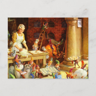 Mrs. Claus & Santa's Elves Bake Weihnachtskekse Feiertagspostkarte