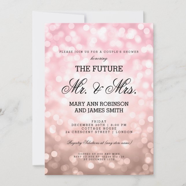 Mrs. Couples Shower Rose Blush Pink Bokeh Lights Einladung (Vorderseite)