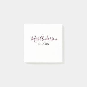 Mrs. Familienname Vorname schwarz pink est Jahr mo Post-it Klebezettel