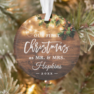 Mrs. First Christmas Rustic String Lights Foto Ornament