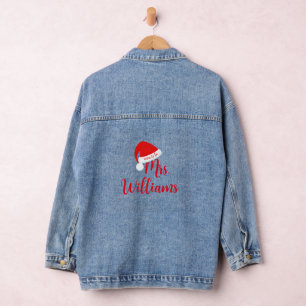 Mrs in Red Weihnachtsmannmütze Denim Jacket Jeansjacke