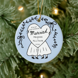 Mrs & Mrs Erstes Weihnachtsbaum-Ornament Keramik Ornament