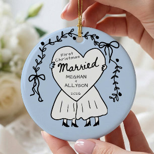 Mrs & Mrs Erstes Weihnachtsbaum-Ornament Keramik Ornament