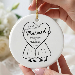 Mrs & Mrs Erstes Weihnachtsbaum Schmuck Keramik Ornament