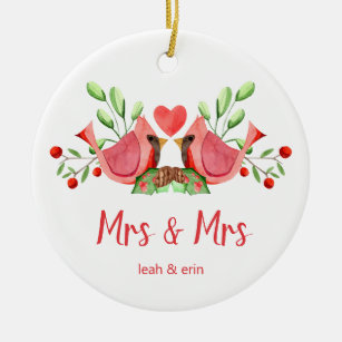 Mrs. & Mrs. Kardinal Lovebirds Personalisiert Keramik Ornament