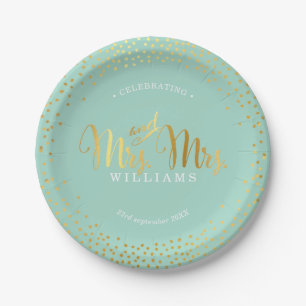 MRS & MRS STYLISH WEDDING TABLE confetti Goldminze Pappteller