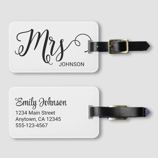 Mrs Personalized Elegant Script Bride Name White Gepäckanhänger (Von Creator hochgeladen)