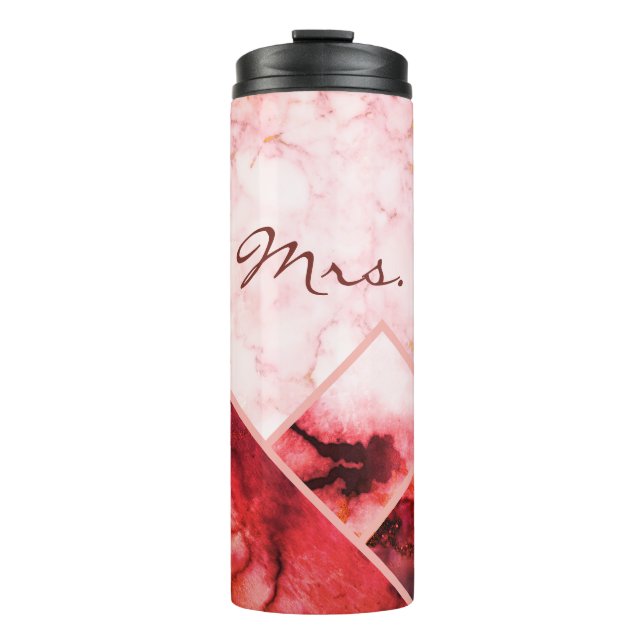 Mrs. Pink Marble Mountains Color Block Personalisi Thermosbecher (Vorderseite)