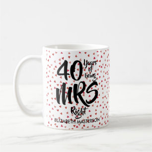 Mrs Right 40. Hochzeitstag Ruby Hearts Konfetti Kaffeetasse