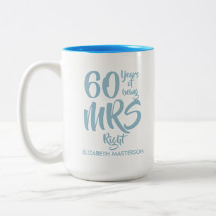 Mrs Right Fun 60. Diamantene Hochzeit Zweifarbige Tasse
