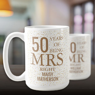 Mrs Right Lustiger 50. Hochzeitstag Goldene Herzen Kaffeetasse