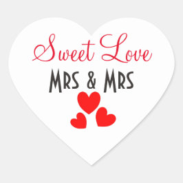 Mrs. + Sweet Liebe Red Hearts Personalisiert Herz-Aufkleber
