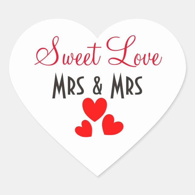 Mrs. + Sweet Liebe Red Hearts Personalisiert Herz-Aufkleber (Vorderseite)