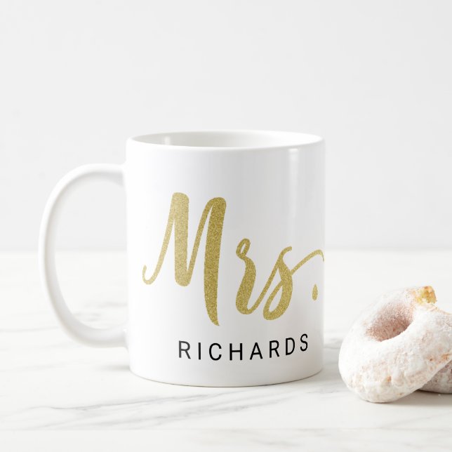 MRS. Typografie Glitzer IMITATS GOLD Tasse (Mit Donut)