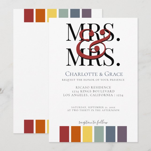 Mrs. und Mrs. Rainbow Gay Elegant Wedding Ankündigung (Vorne/Hinten)