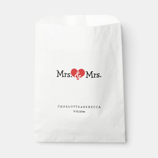 Mrs. und Mrs. Red Heart Wedding Personalisiert Geschenktütchen (Vorderseite)