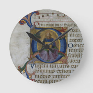 Ms 531 f.169v Historiated initial 'D' depicting Ki Runde Wanduhr
