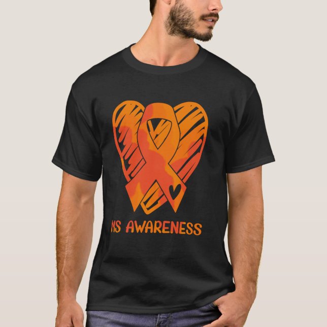 MS Awareness Orange Ribbon Herz Symbol Ribbon Hear T-Shirt (Vorderseite)