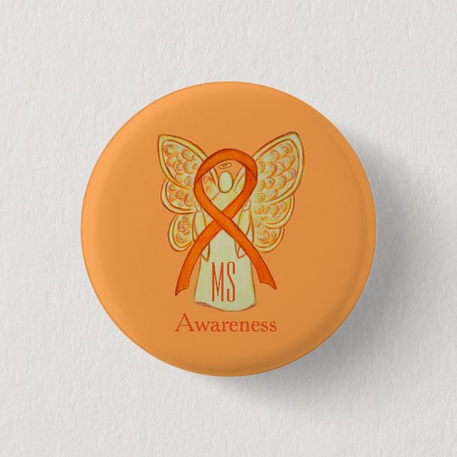 MS Awareness Ribbon Orange Angel Custom Buttons (Vorderseite)