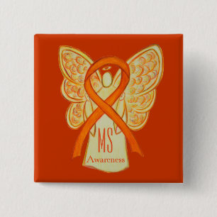 MS-Bewusstseins-Schleife Orange Engel Custom Butto Button