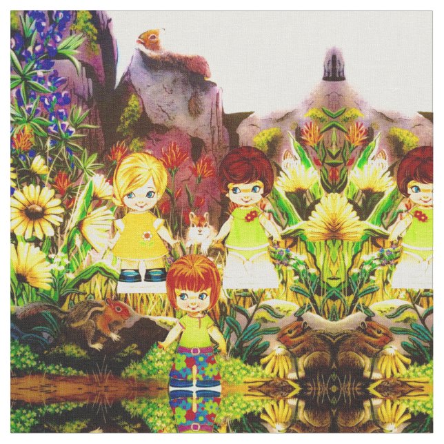 "Ms. Elizabeth's" RETRO Freunde Fabric! Stoff (Nahaufnahme)