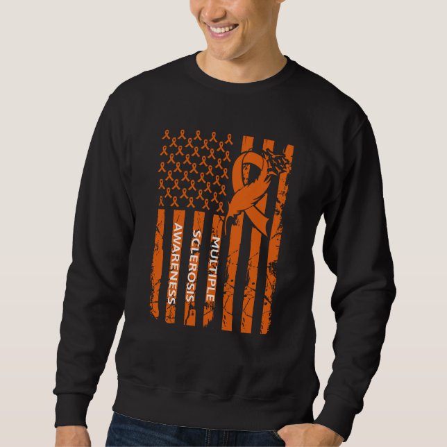 MS Warrior Multiple Sclerosis Awareness Ribbon USA Sweatshirt (Vorderseite)