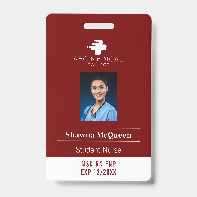 MSN RN FNP Student Nurse Red Foto QR Code Ausweis (Vorderseite)