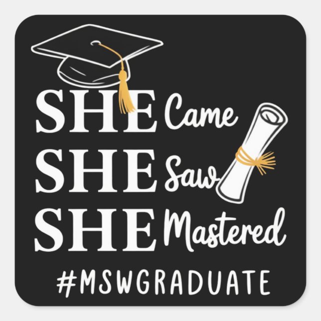 MSW Master’s Degree Master of Social Work Graduate Quadratischer Aufkleber (Vorderseite)